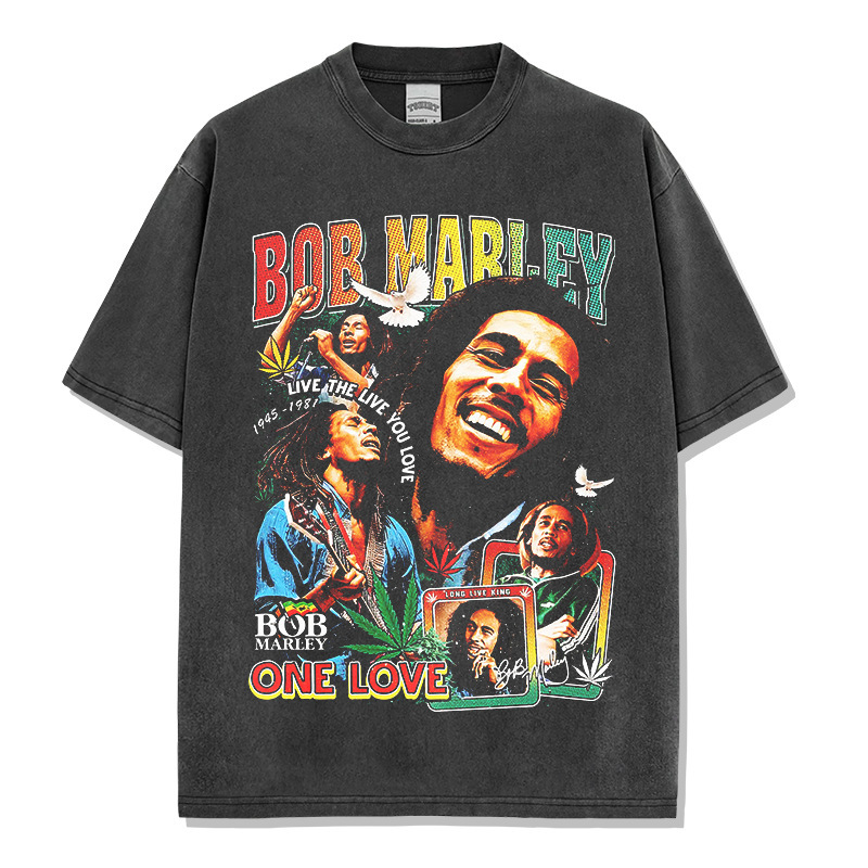 Bobmorley Bob Morley Printed T-Shirt Vintage Washed Loose Casual Short-Sleeve Versatile Ins Style