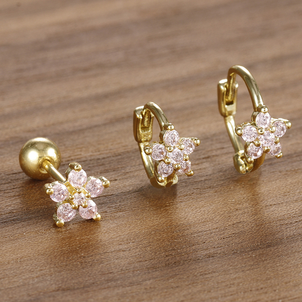10g Weight Copper Ear Needle Material Earrings, Ear Studs Classification 1 Set Quantity Daily Occasion Copper Material Star, Flower Pattern All Seasons Season Women's Gender Plating Design Elegant Style 1 Set Elegant Star Flower Plating Copper Earrings Ear Studs 6