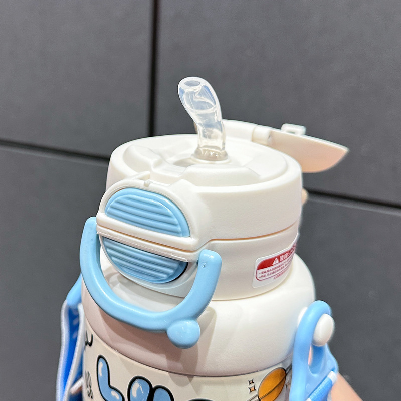 高颜值卡通儿童保温杯316不锈钢吸管杯学生上学斜跨双饮弹跳杯子|undefined