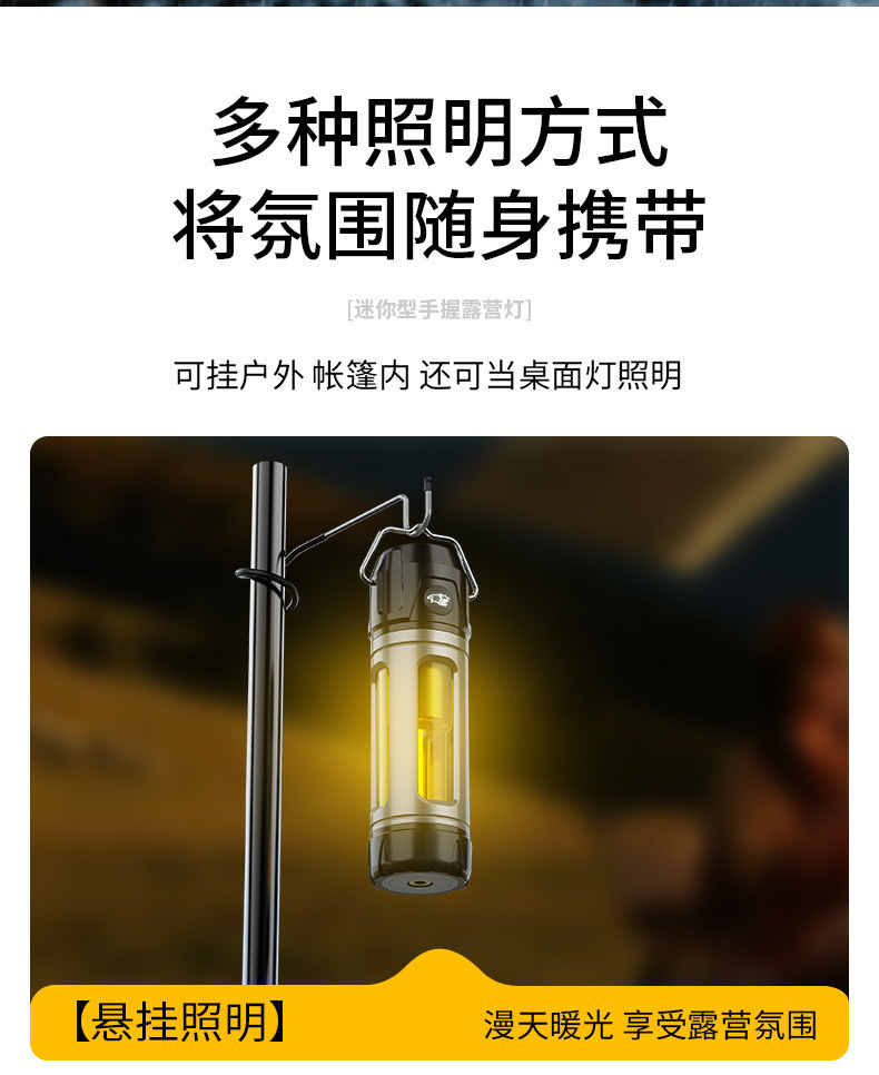 Cross-border new LED camping lantern, USB rechargeable, with stepless dimming, creating an ambient atmosphere for camping and tent use, a multi-functional handheld flashlight
