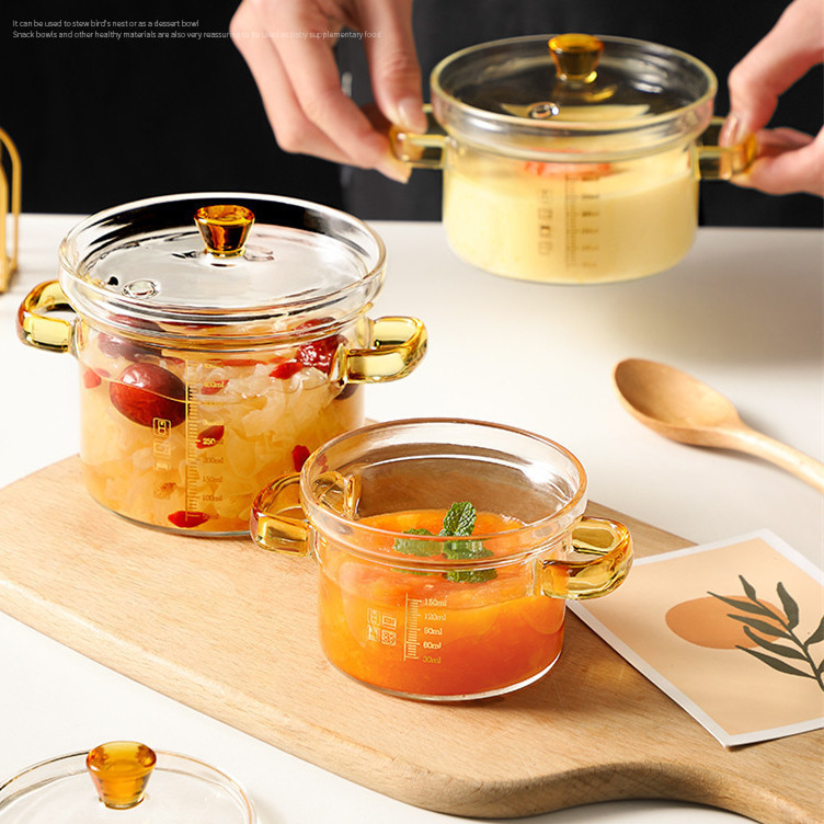 High Temperature Resistant High Borosilicate Transparent Glass Steamed Egg Bowl Household Scaled Baby Bowl with Egg Custard