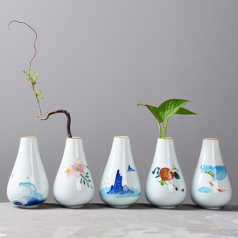 Pintado a mano pequeño florero arreglo de flores secas hecho a mano de cerámica decoración del hogar sala de estar decoración creativa simple moderno hidropónico