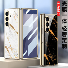 新しいモデルに適したサムスン z fold7 電気メッキ携帯電話ケーストレンディなブランドガラスケースハート世界シンプルなスタイルの保護カバー
