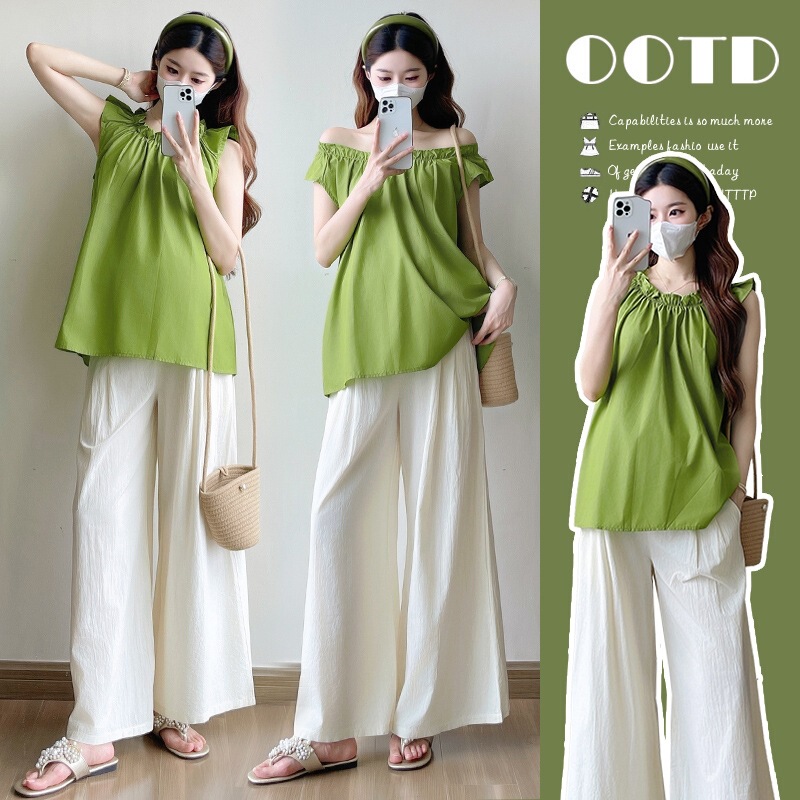 Maternity Outfit 2026 Summer Stylish and Youthful Green Top and Pants Two-Piece Set Maternity Outfit 2026 Summer Stylish and Youthful Green Top and Pants Two-Piece Set