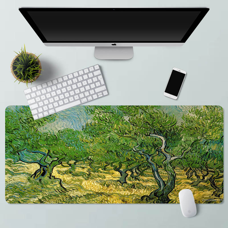 Alfombrilla de ratón paisaje pintura al óleo Van Gogh arte estera de escritorio de la computadora de gran tamaño estera de escritorio de bloqueo de precisión estera antideslizante