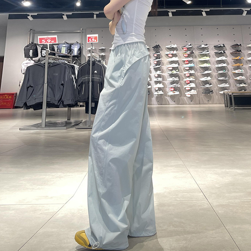 Blue Quick-Dry Work Pants for Women, Spring/Summer 2026 New Style, Fleece-Lined, Loose Straight-Leg Casual Petite Wide-Leg Sports Pants