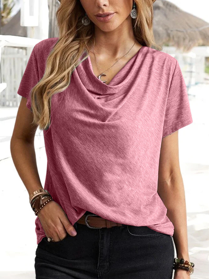 Women's T-shirt Short Sleeve T-shirts Patchwork Casual Solid Color display picture 3