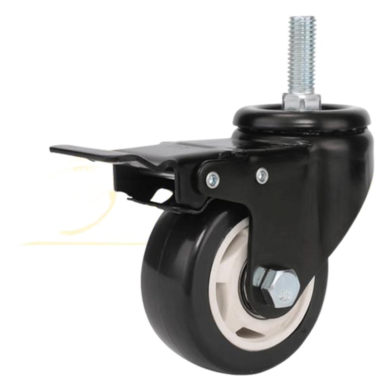 Rueda Giratoria Industrial de Poliuretano de 3, 4 y 5 Pulgadas con Freno para Carritos de Mano