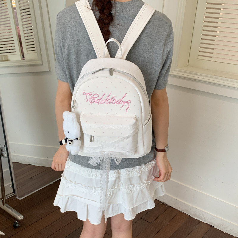 Mochila de letras onduladas para mujeres 2026 nuevo arco de encaje dulce mochila diaria mochila de verano ligera