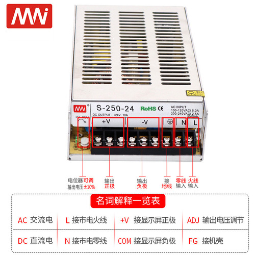MN industrial switching power supply 24v transformer 250WS series full power 12 charging pile distribution box factory direct sale