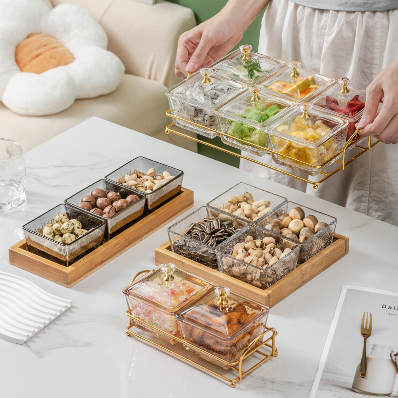 Glass fruit plate Small bowl light luxury household fruit plate with lid bar KTV creative compartment snack platter snack dish