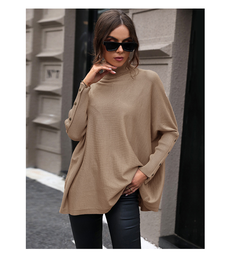 Pull à col roulé mi-long de couleur unie pour femme, nouvelle mode d'automne_voghion.com