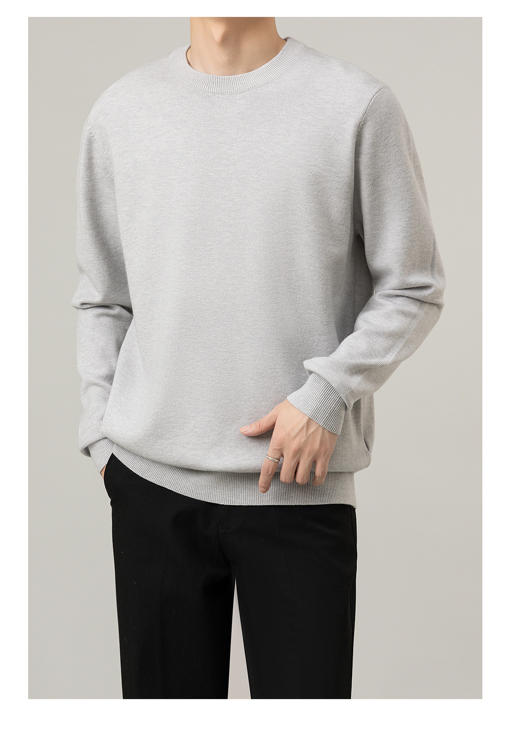 Suéter de hombre otoño y invierno nuevo cuello redondo caliente delgado casual hombre camiseta de fondo de color sólido de moda de hombre