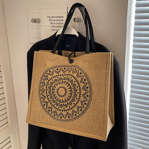 Large Capacity Linen Bag Women's  Fashion Linen Portable Mommy Bag Student Class Shoulder Tote Bag