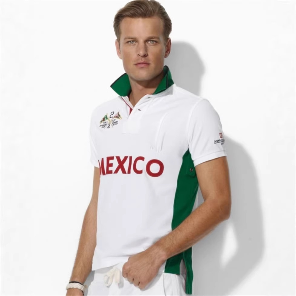 Summer Cross-Border Polo Shirt for Men with Horse Logo Embroidery, Country-Themed Lapel, Casual Loose Fit, Large Size, In-Stock Short Sleeve Top