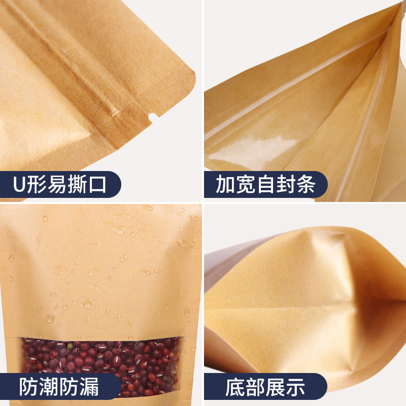 Papel de Kraft bolsa de auto-pie helado ventana tuerca sellado bolsa de grano embalaje auto-Sellado cremallera bolsa al por mayor