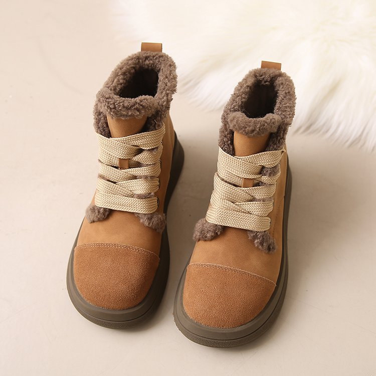 Women's Ankle Boots With Low Heels And Plush Lining For Winter_voghion.com