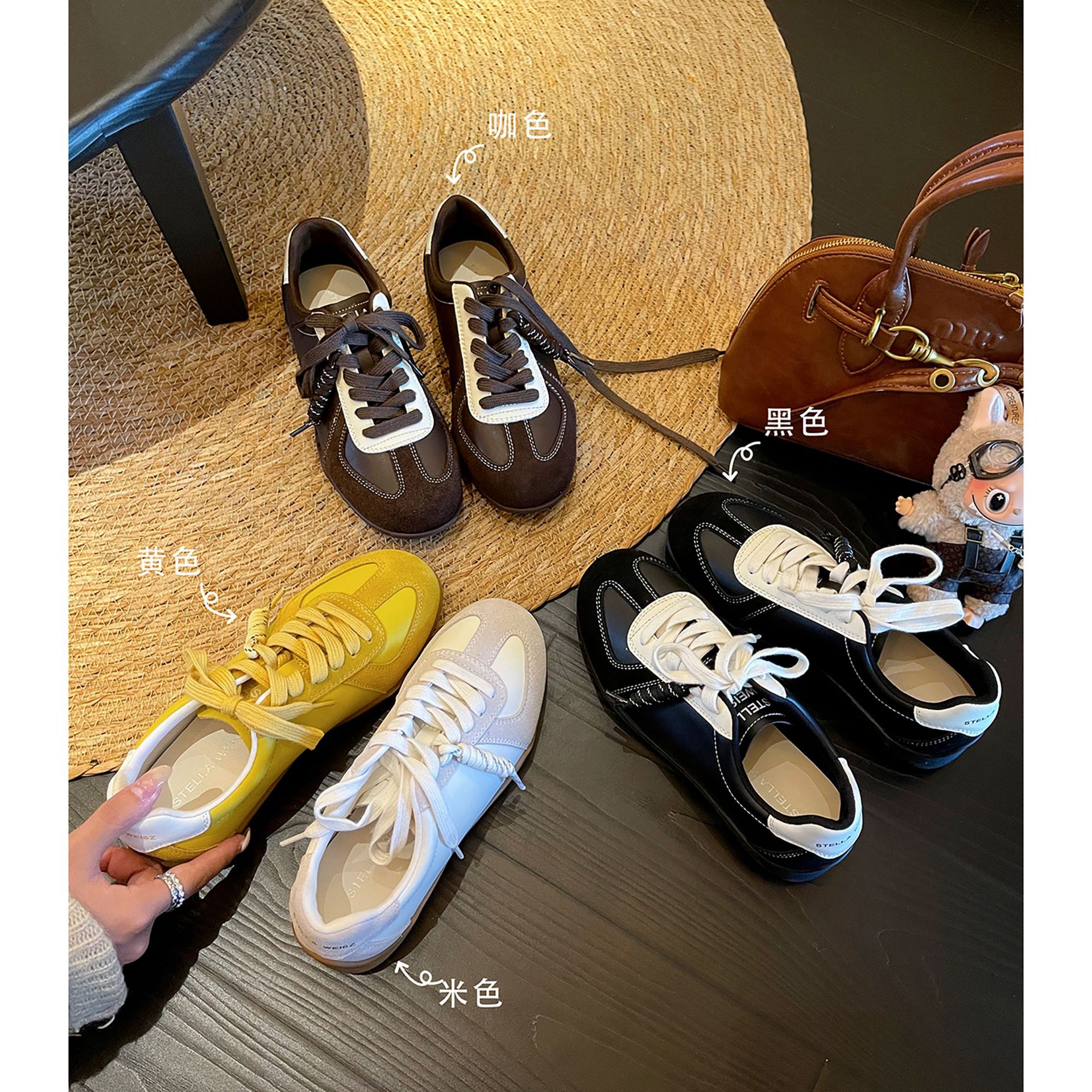 In-Stock Wholesale, Height-Increasing by 4cm~ Genuine Leather Lace-Up Color-Block Casual Shoes, Sports Training Shoes for Women, Autumn Forrest Gump Shoes