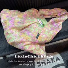 LittleChicThings多巴胺小众朦胧绿紫碎花撞色肌理感单肩斜挎包女