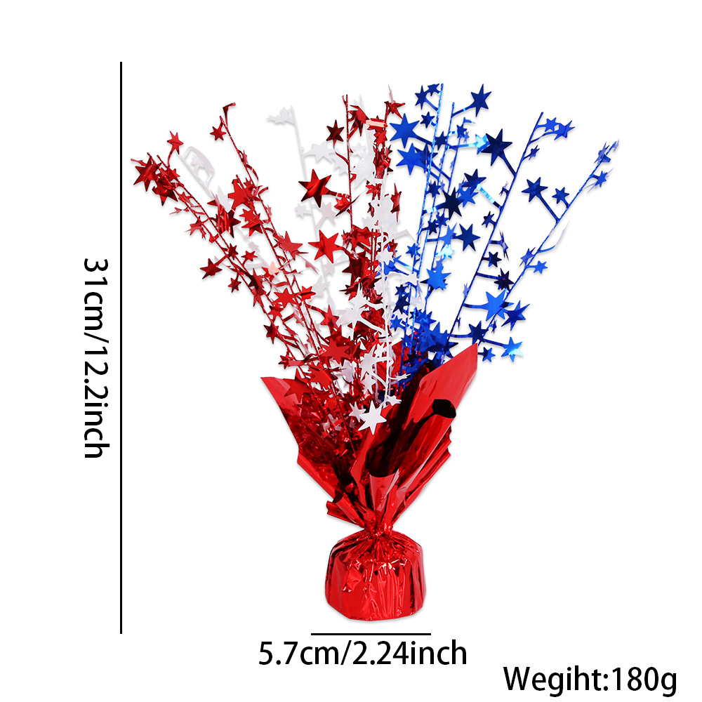 Decoraciones temáticas para la fiesta del Día de la Independencia Americana, guirnalda de estrellas de cinco puntas de alambre metálico rojo, plateado y azul, adornos decorativos para escritorio DIY.