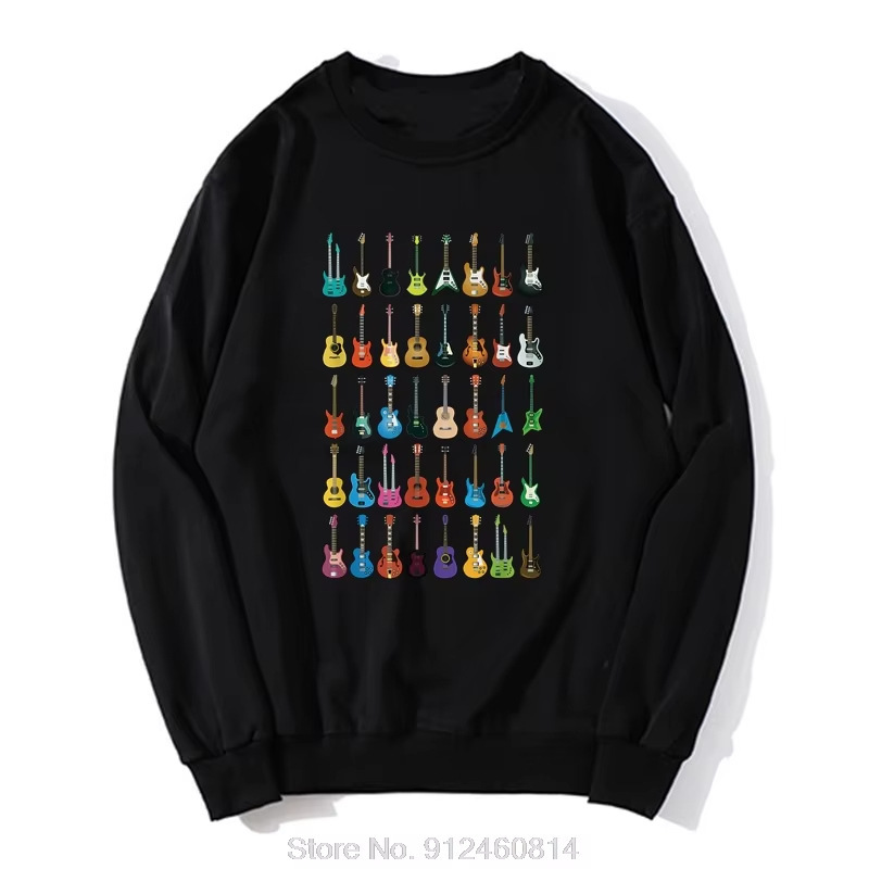 Men's Different Guitar Sweatshirt Music Lovers Interesting Coolest Black Streetwear Sweatshirt