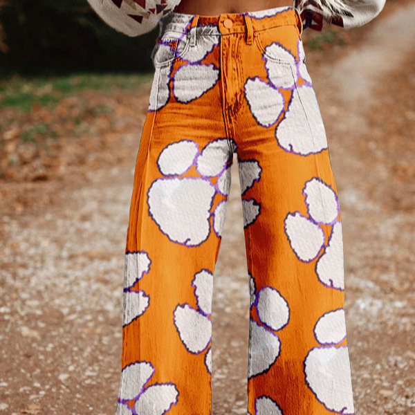 2025 Digital Printing Five-Pointed Star Fake Denim Ladies 3D Women's Trousers Flared Wide Leg Pants