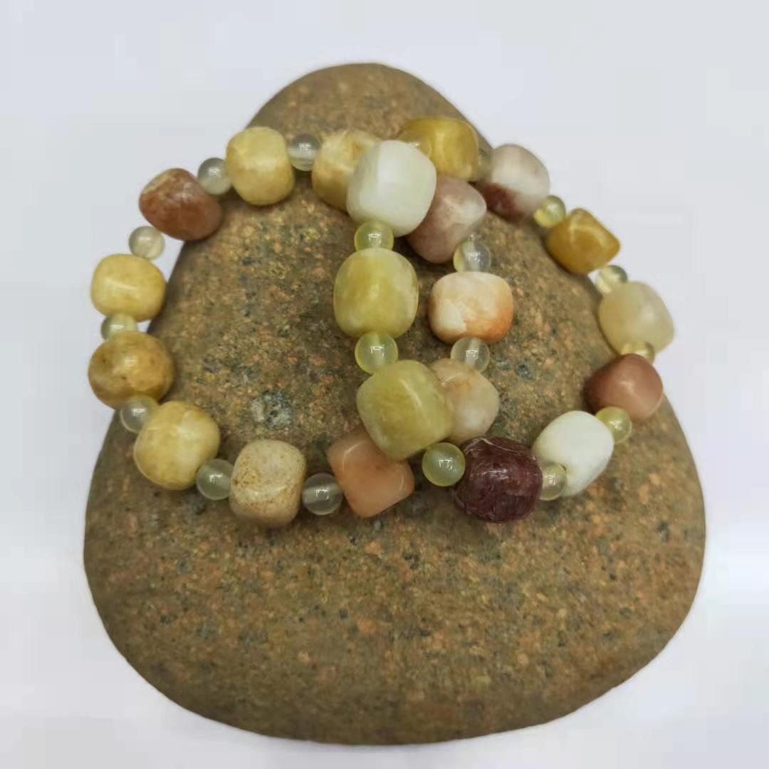 Factory wholesale of natural square yellow jade irregular combination bracelets, diy yellow jade bracelets, Buddhist prayer beads and lucky charms detail image 7