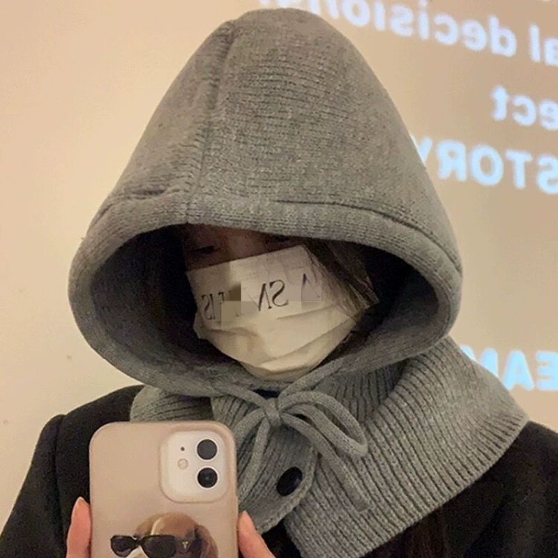 Корейская шляпа с поддельным воротником в шапке осенью и зимой теплая шляпа женская мода шарф