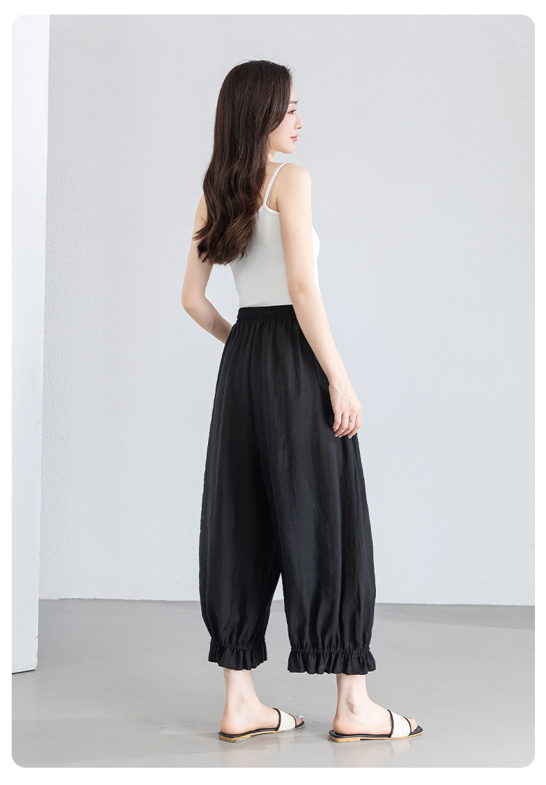 Quần culottes nữ ống rộng cạp chun co giãn, chất liệu Lyocell thoáng mát, dáng hoa tulip che khuyết điểm — màu đen chi tiết 28