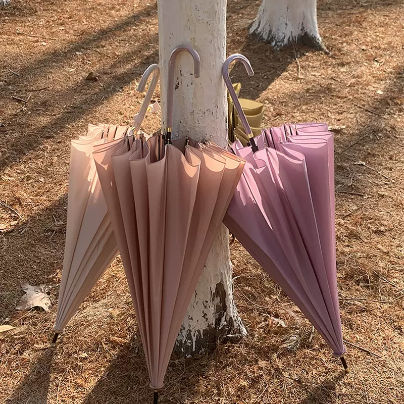 16骨女雨伞长柄大号双人加固加厚结实抗风暴雨伞渐变弯柄大伞