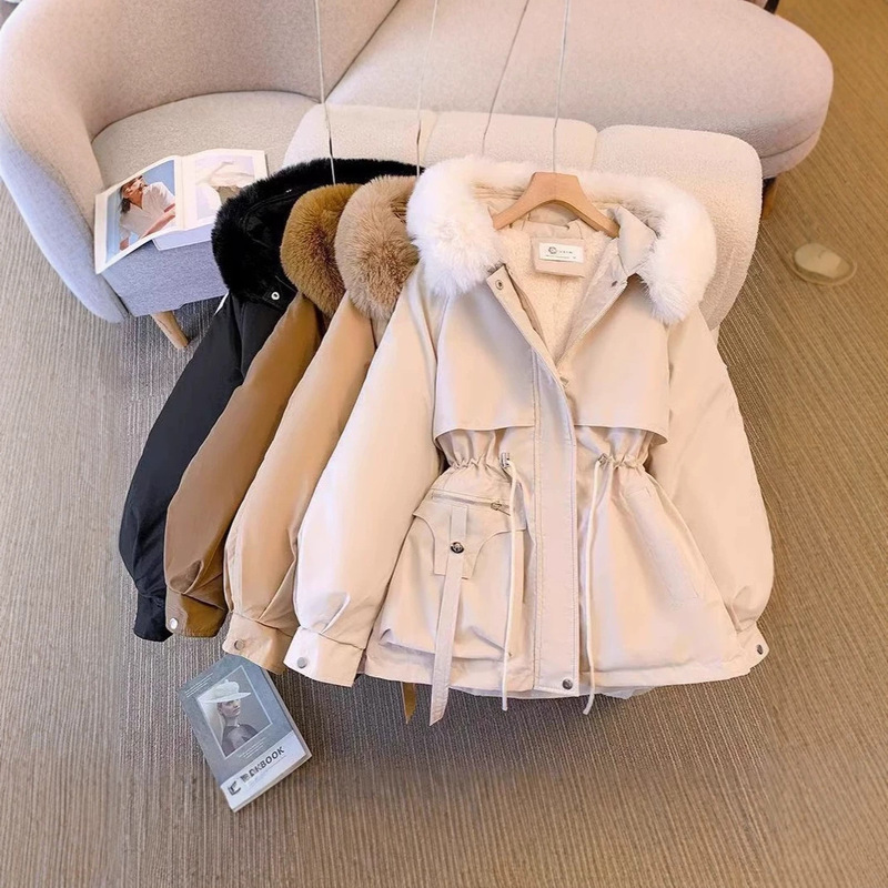 New winter foreign trade down cotton jacket with fleece lining, integrated winter coat, parka, Korean style cotton coat New winter foreign trade down cotton jacket with fleece lining, integrated winter coat, parka, Korean style cotton coat