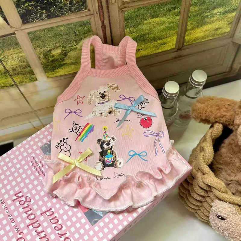 夏季新款狗狗衣服吊带可爱印花公仔春夏季薄款泰迪比熊小型犬服装|undefined