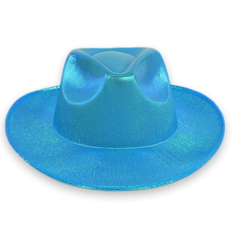 Sombrero de copa de fantasía Sombrero de vaquero occidental europeo y americano Sombrero de peinado Tela brillante colorida Fiesta de vacaciones Sombrero de fans de carnaval láser