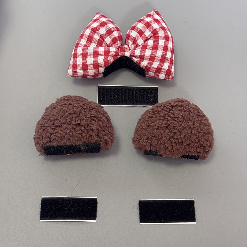 Xiaoxiong Motorcycle Retro Full Helmet Decoration Plush Bear Accessories (Auto Parts and Accessories) - plaid-bear-set-dark-coffee