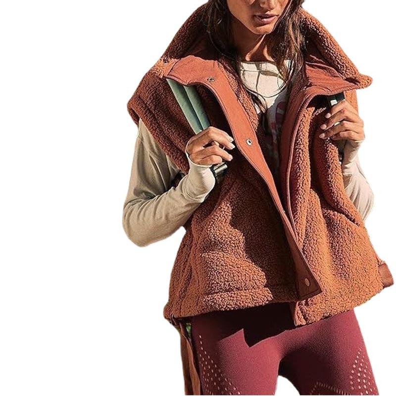 Europa y América del otoño y el invierno de las nuevas mujeres de lana-como chaleco sin mangas casual chaleco chaqueta de gran tamaño Chaleco con bolsillo image 1