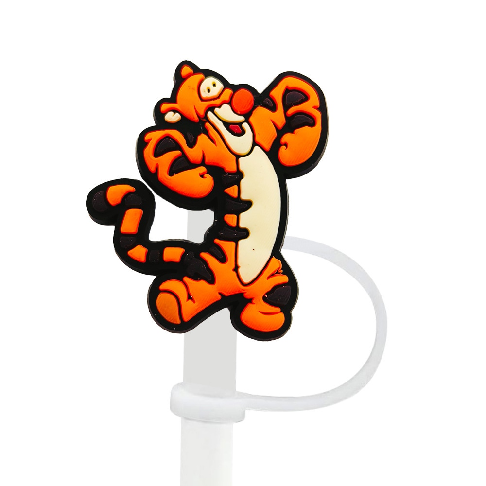 8-10mm Winnie the Pooh tapa de pajita tapón de pajita tapa a prueba de polvo accesorios de pajita de dibujos animados goma suave cubierta a prueba de polvo circulable