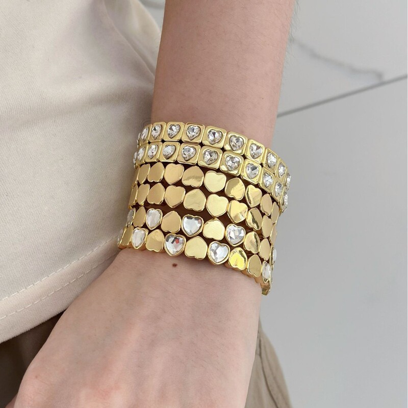 European and American Cross-Border Popular Thick Nugget Heart Personalized Elastic Beaded Bracelet Light Luxury European and American Style High-End Jewelry