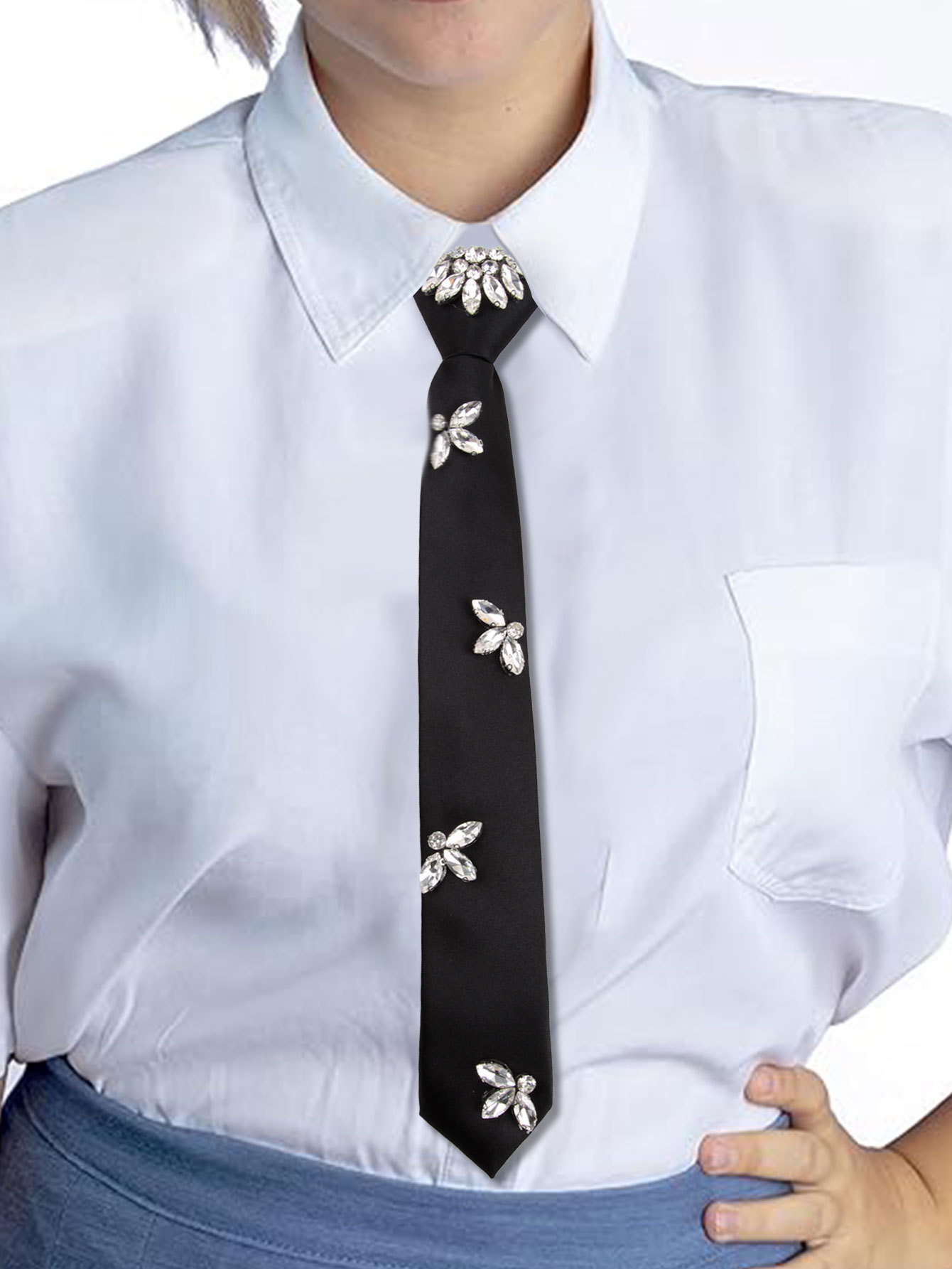 クロスボーダーの軽い豪華な黒いドリルのネクタイは怠け者のネクタイを調節できます。