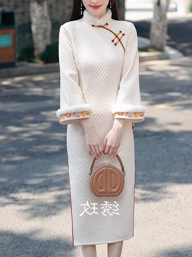 Fleece-lined Thickened Autumn And Winter New Chinese-style Cheongsam 2025 Model, Improved Young Style,_ecoleips.com