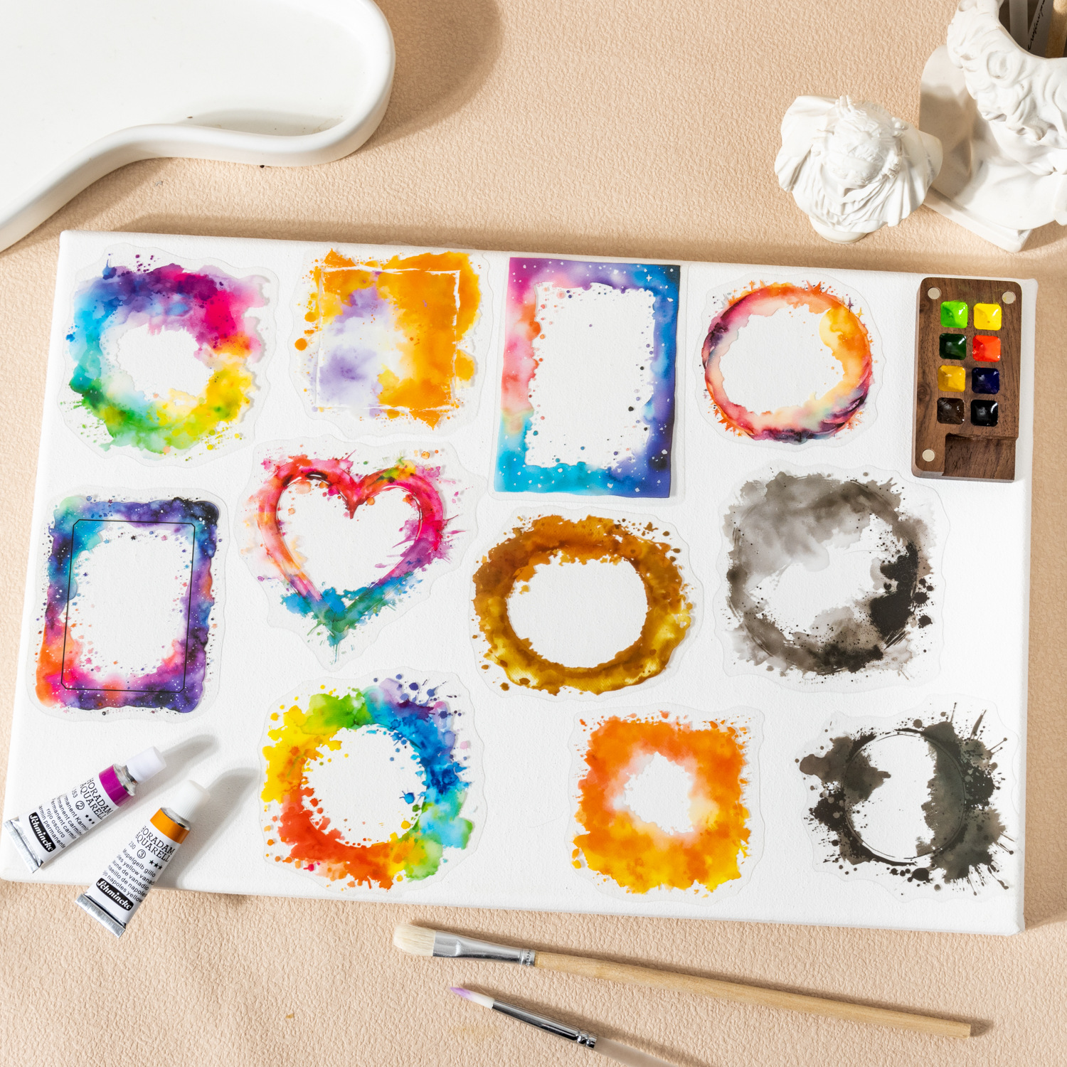 Ketchup girl acuarela floreciente borde PET pegatinas floreciente borde colorido bricolaje decoración de cuentas de mano collage