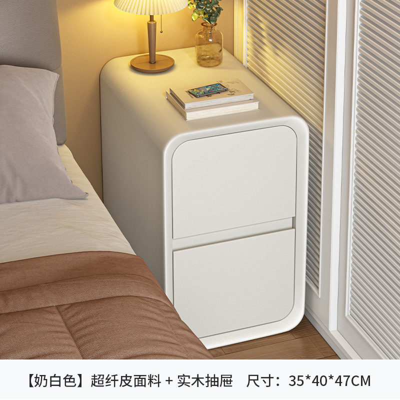 Mesita de noche estrecha de almacenamiento de noche pequeño Gabinete dormitorio crema Estilo madera maciza cajón doble gabinete lateral pequeño Gabinete hueco