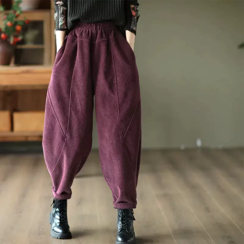 女装雪尼尔加绒加厚百搭休闲2024秋冬款拼接哈伦裤春季显瘦保暖裤