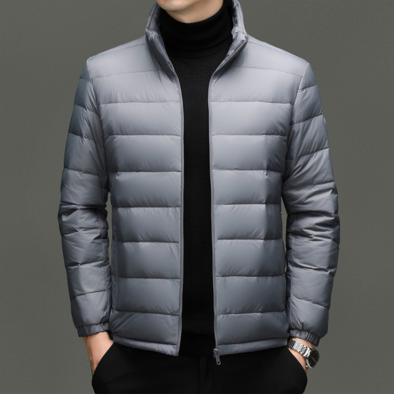 Men's Stand Collar Lightweight down Jacket 2025 Autumn and Winter New Style Middle-Aged Urban Pure Color Versatile Duck down Warm Jacket