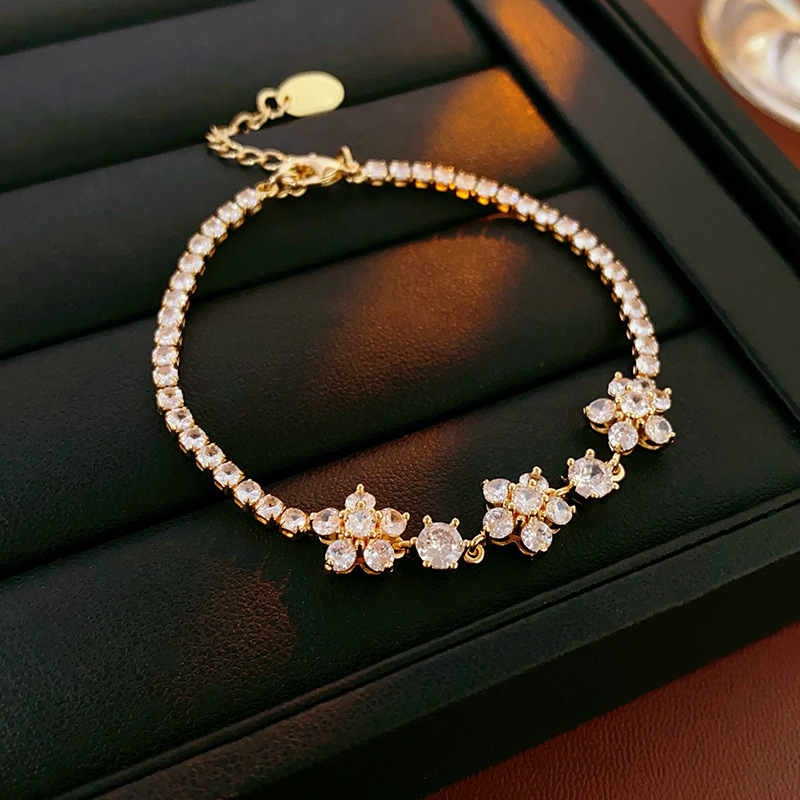 Zirconio brillante pulsera floral minimalista nicho de diseño francés pulsera creativa moda alta sensación de joyería exquisita al por mayor