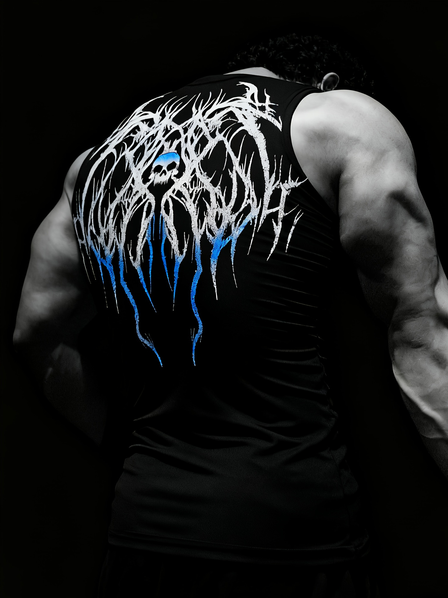 Men's Thorn Print Vest High Street Trendy Brand Sleeveless T-Shirt Quick Drying Fitness Tight Fitting Summer Top_viptrois.com