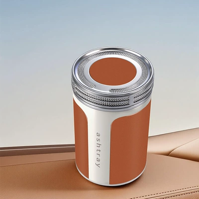 New Car-Mounted Ashtray with Multi-Function Lights, Ceramic Inner Container, High Aesthetic Value, Creative and Unique Flip-Top Design, Anti-Ash Fly-Off Gadget (Car ashtray) - 032-color-label-ashtray-orange