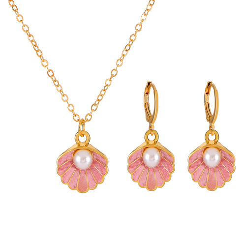 Cross-border European and American pearl shell jewelry set, fashionable temperament, colorful oil drop earrings, internet celebrity temperament necklace