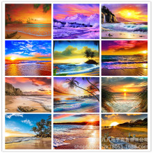 5d满钻钻石贴客厅装饰画风景海边沙滩5d钻石画亚马逊专供厂家批发