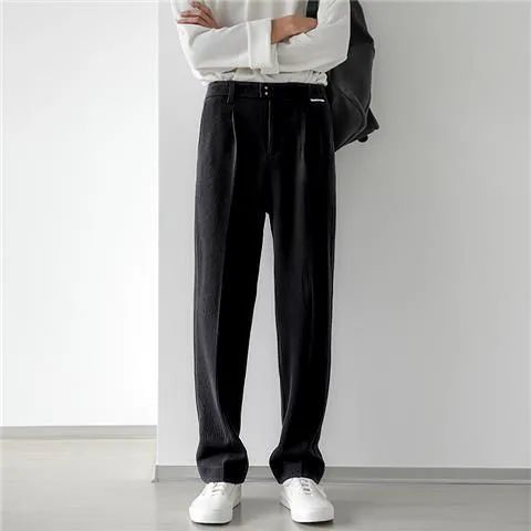 1 Men's Casual Spring And Autumn Loose Regular Wide-Leg Pants Japanese Style Simple Solid Color Versatile Straight_voghion.com