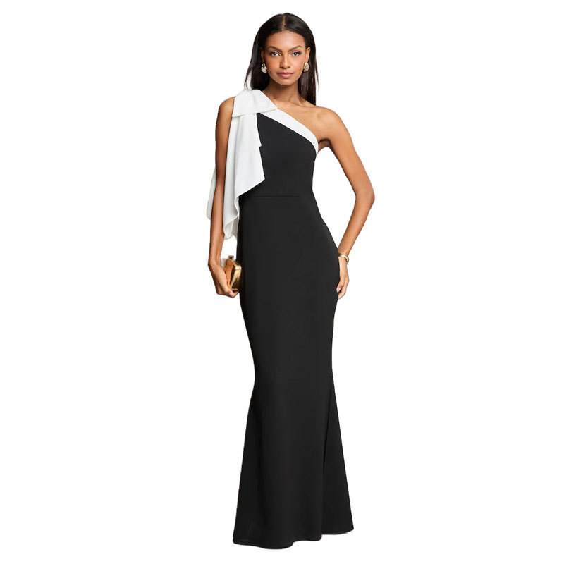 437 European and American Foreign Trade New Style Sexy Off-Shoulder One-Shoulder Fashion Slim Fit Bodycon Solid Color Fishtail Dress Women's Dress